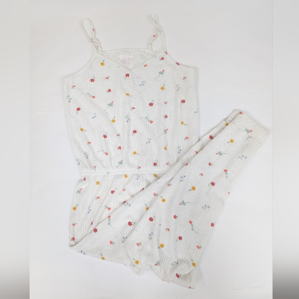 Lauren Conrad White Floral Sleeveless Pajamas Intimates Jumper Pants Medium [81]